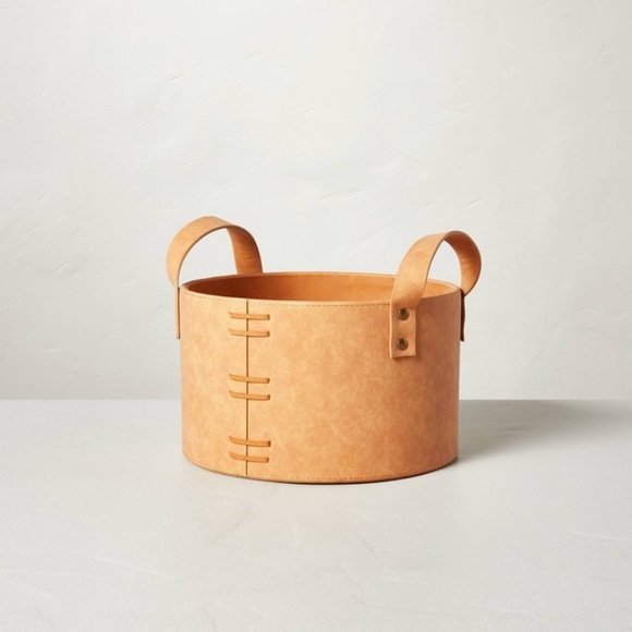 NWT Hearth and Hand By Magnolia Faux Leather Storage Bin/ Small/ Camel Brown - Picture 1 of 5